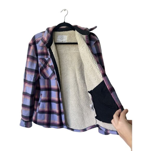 Sage Collective Jacket Plaid Sherpa Lined Size S Shacket Purple Western - Picture 10 of 12